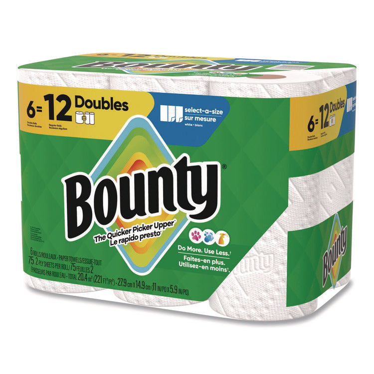 Select-a-Size Kitchen Roll Paper Towels, 2-Ply, White, 10.2 x 11, 75 Sheets/Roll, 6 Triple Rolls/Pack