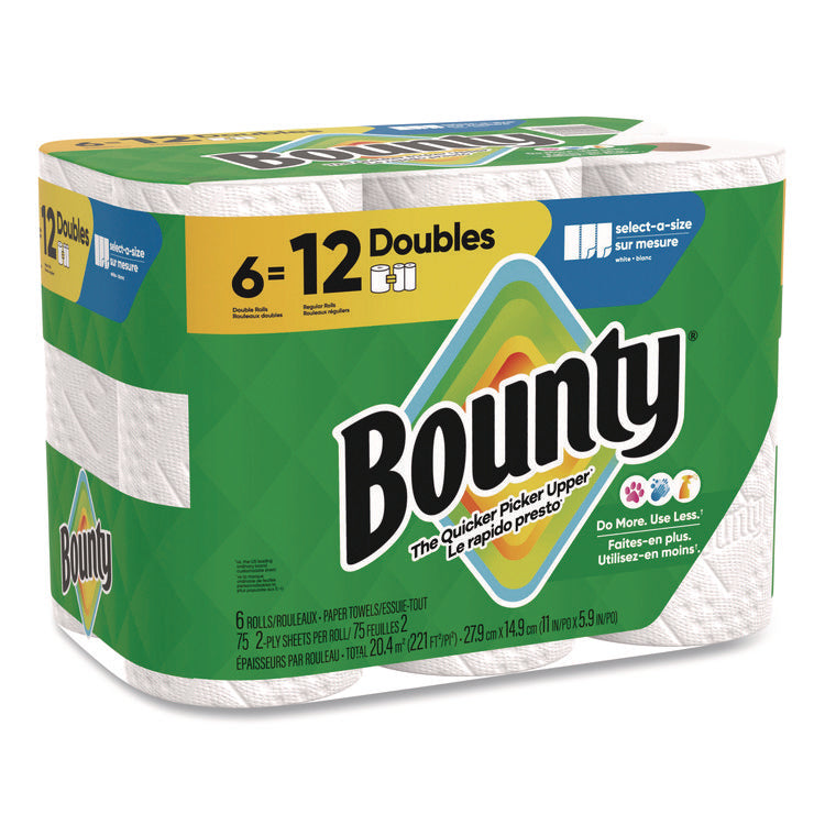 Select-a-Size Kitchen Roll Paper Towels, 2-Ply, White, 10.2 x 11, 75 Sheets/Roll, 6 Triple Rolls/Pack