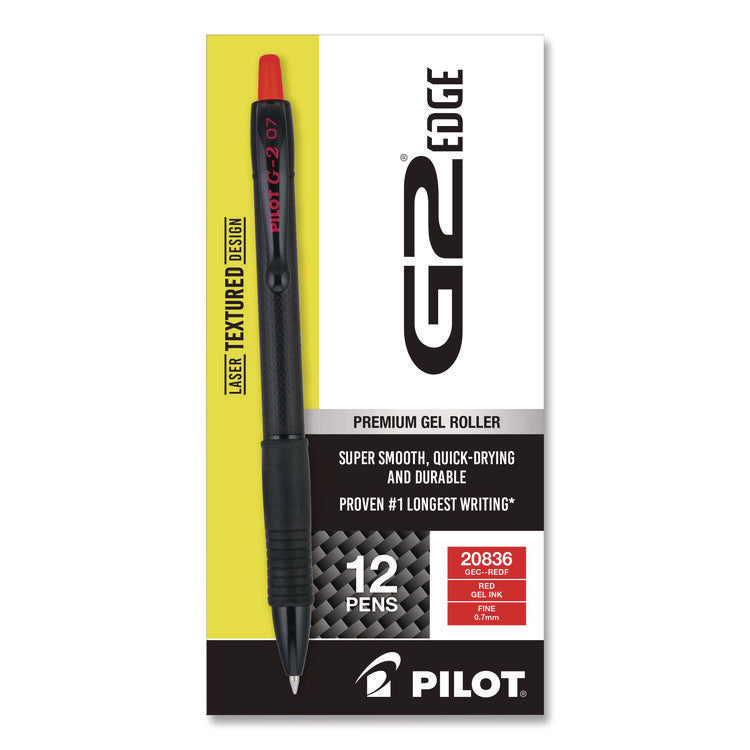 G2 Edge Premium Gel Roller Pen, Retractable, Fine 0.7 mm, Red Ink, Black/Red Barrel, Dozen
