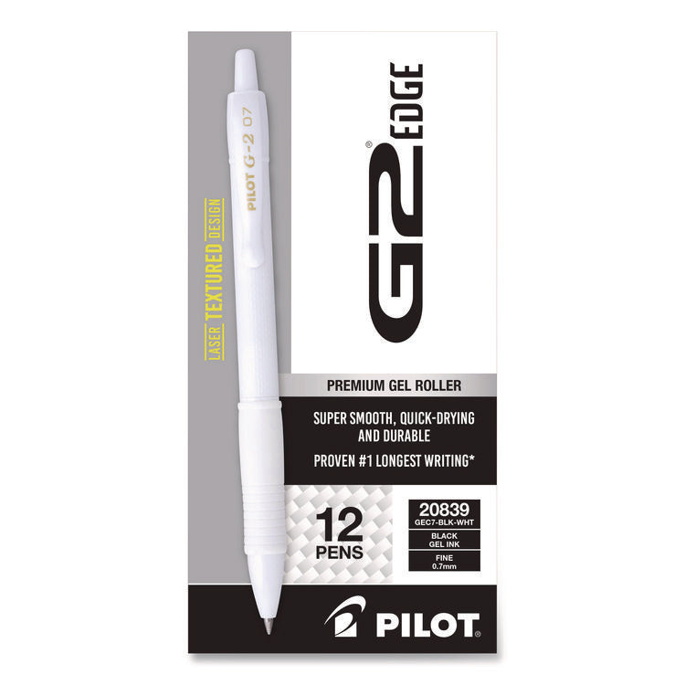 G2 Edge Premium Gel Roller Pen, Retractable, Fine 0.7 mm, Black Ink, White Barrel, Dozen