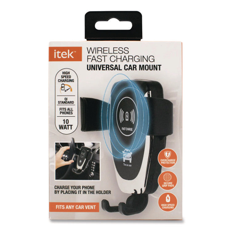 Universal Car Holder with Wireless Fast Qi Charger, Black/Silver