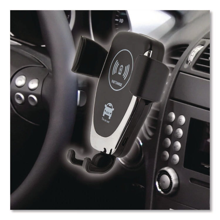 Universal Car Holder with Wireless Fast Qi Charger, Black/Silver
