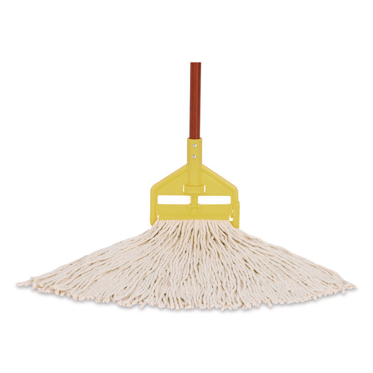 Premium Cut-End Cotton Wet Mop Head, 16 oz, White, 1" White Band, 12/Carton