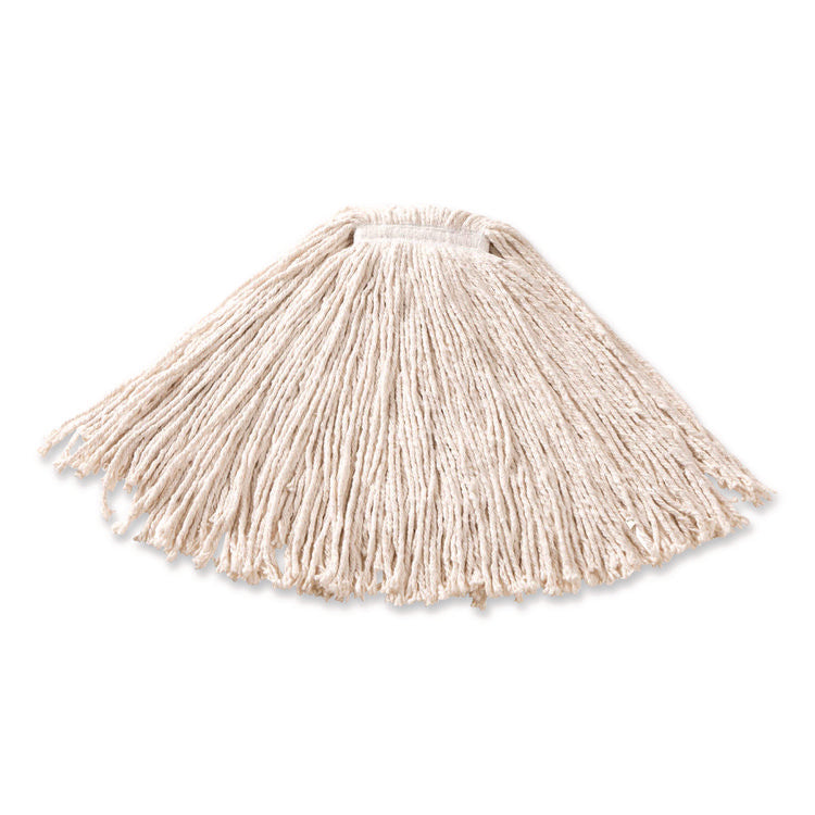 Premium Cut-End Cotton Wet Mop Head, 16 oz, White, 1" White Band, 12/Carton