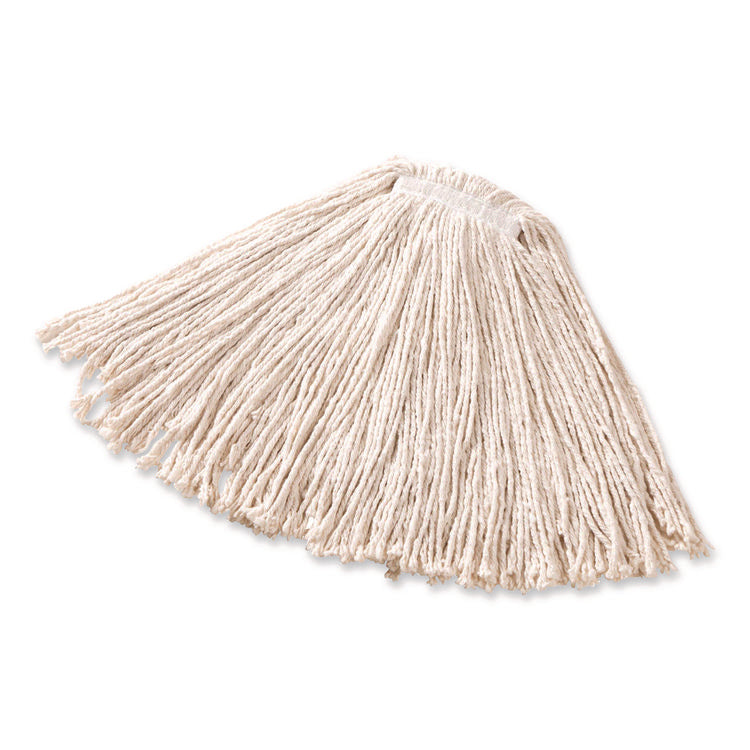 Premium Cut-End Cotton Wet Mop Head, 16 oz, White, 1" White Band, 12/Carton