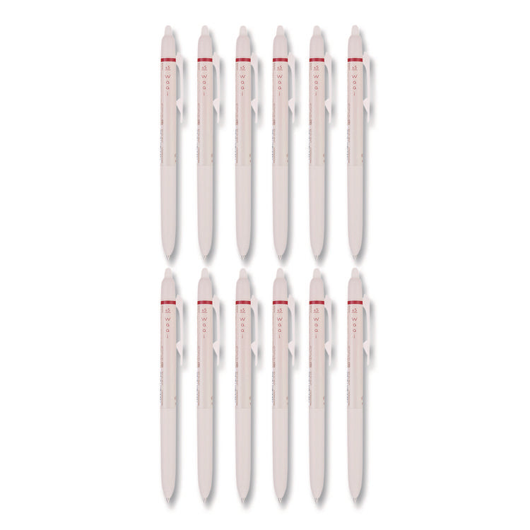 Frixion Waai Erasable Gel Pen, Retractable, Extra Fine 0.5 mm, Cherry Ink, Beige/Cherry Barrel, Dozen