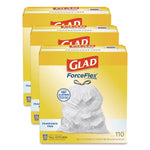 ForceFlex Kitchen Drawstring Trash Bags, Drawstring, 13 gal, Unscented, 23.47 x 25.38, White, 110 Bags/Box, 3 Boxes/Carton