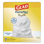 ForceFlex Kitchen Drawstring Trash Bags, Drawstring, 13 gal, Unscented, 23.47 x 25.38, White, 110 Bags/Box, 3 Boxes/Carton