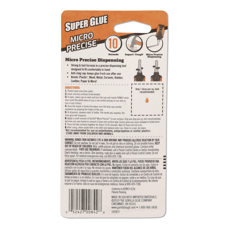 Super Glue Micro Precise, 0.19 Oz, Dries Clear, 4/carton