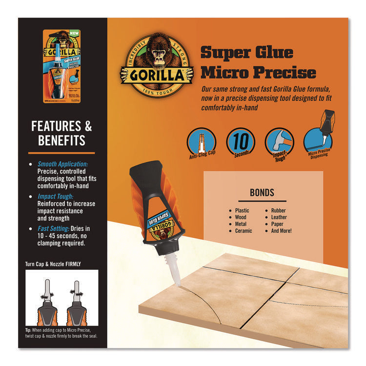 Super Glue Micro Precise, 0.19 Oz, Dries Clear, 4/carton
