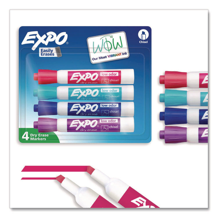 Low-Odor Dry Erase Marker, Broad Chisel Tip, Assorted Colors, 4/Pack