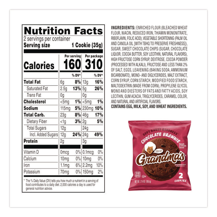 Cookies - Single Serve, Chocolate Brownie, 2.5 Oz Packet, 60/carton