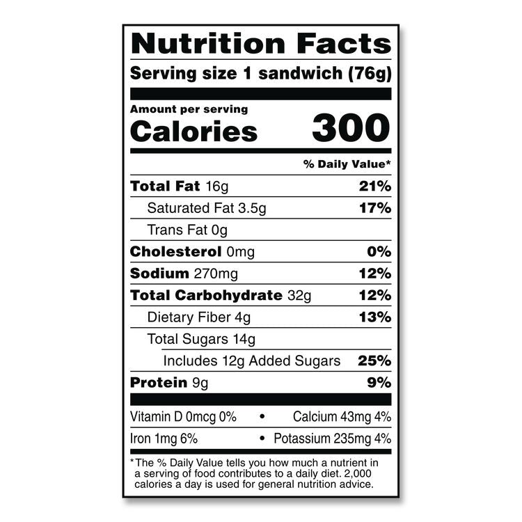 UNCRUSTABLES Peanut Butter and Grape Jelly on Wheat Bread, 2.6 oz Bag, 48/Carton