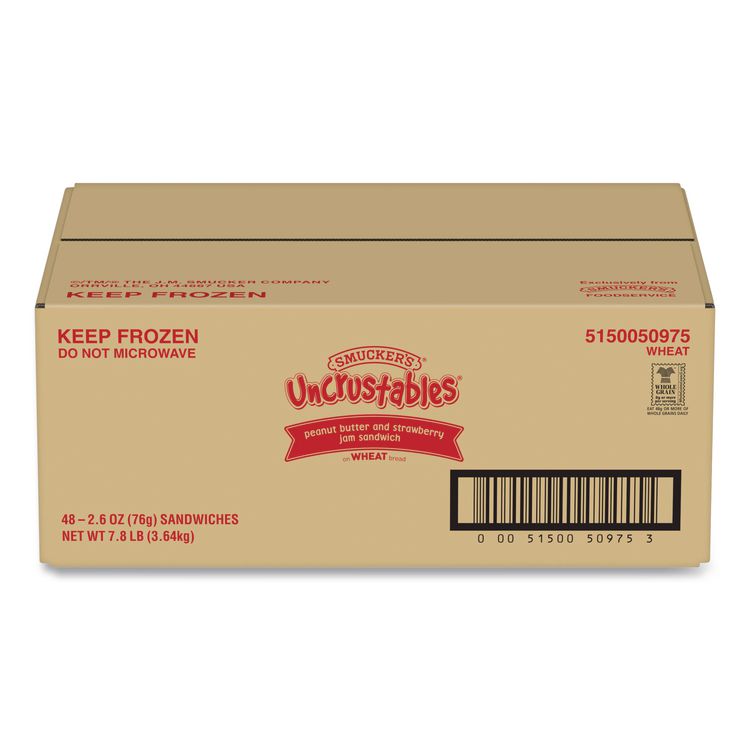 UNCRUSTABLES Peanut Butter and Strawberry Jam on Wheat Bread, 2.6 oz Bag, 48/Carton