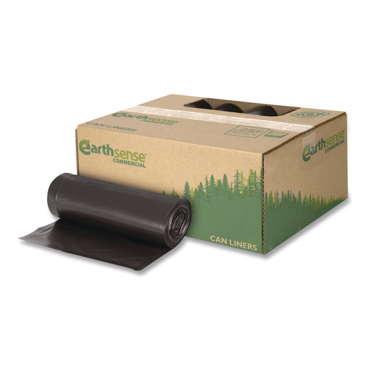 Linear Low Density Recycled Can Liners, 45 gal, 2 mil, 40" x 46", Black, 10 Bags/Roll, 10 Rolls/Carton
