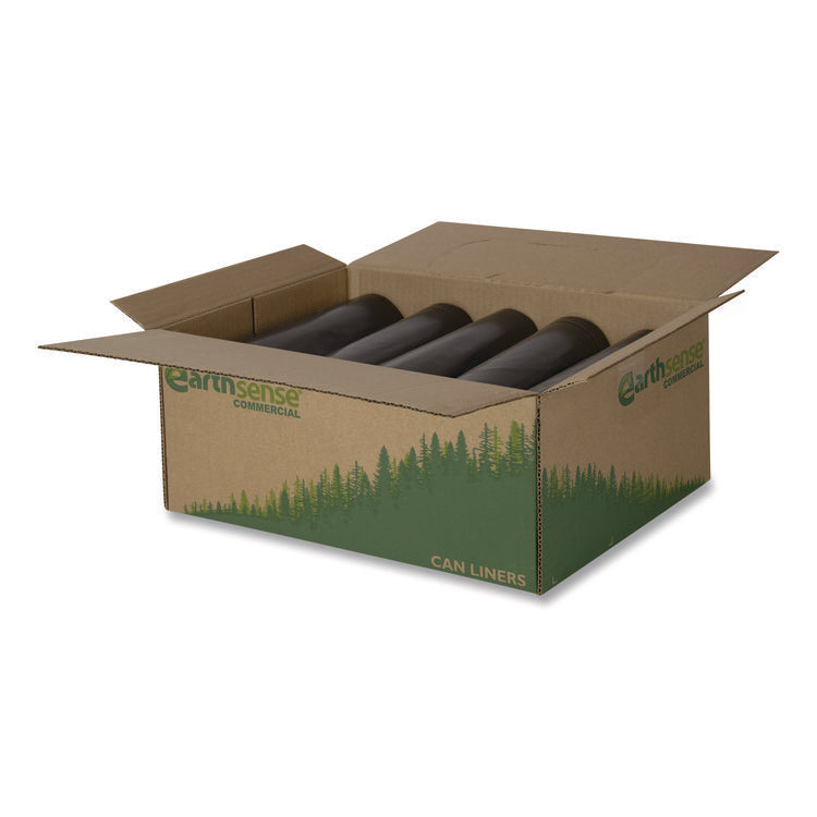 Linear Low Density Recycled Can Liners, 56 gal, 1.25 mil, 43" x 48", Black, 10 Bags/Roll, 10 Rolls/Carton