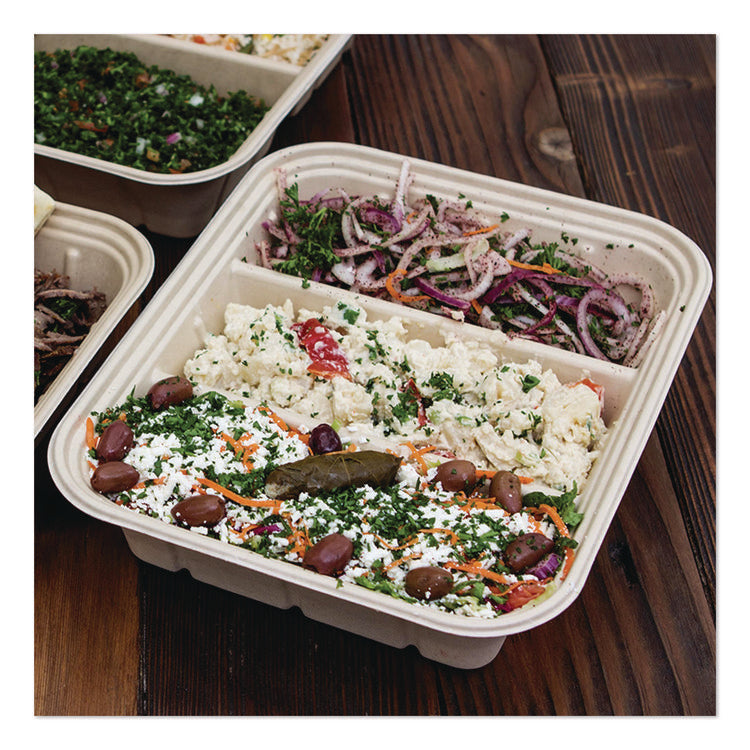 Fiber Catering Pans, 3 Compartments, 10.3 x 2.8 x 12.8, Paper, Natural, 200/Carton