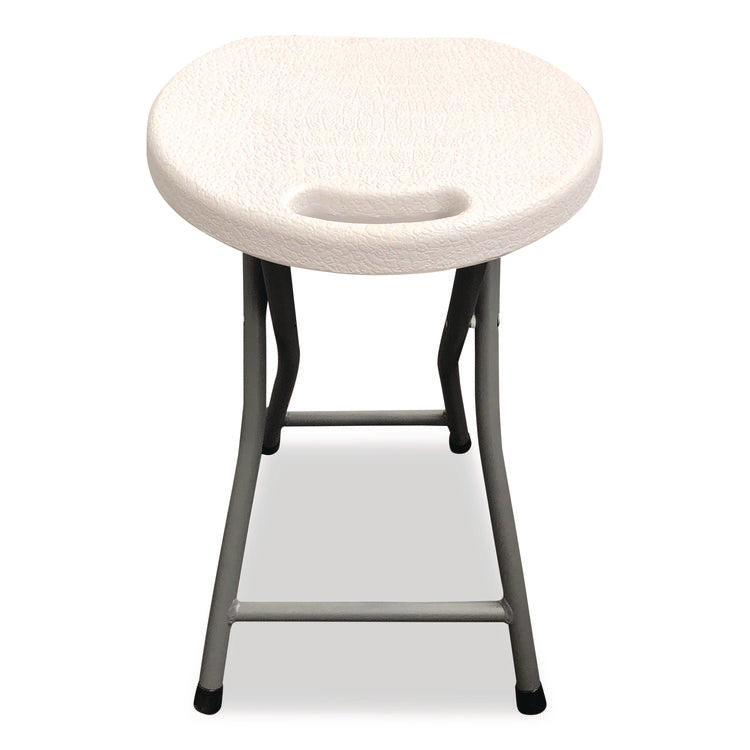 Rough n Ready Folding Stool, Backless, Supports Up to 300 lb, 18" Seat Height, White Seat, Charcoal Base, 4/Carton