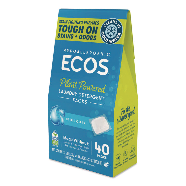 Laundry Detergent Packs, Free and Clear, 40 Pods/Pack, 6 Packs/Carton
