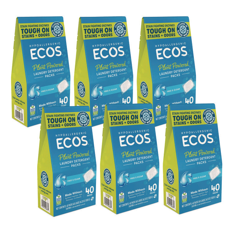 Laundry Detergent Packs, Free and Clear, 40 Pods/Pack, 6 Packs/Carton