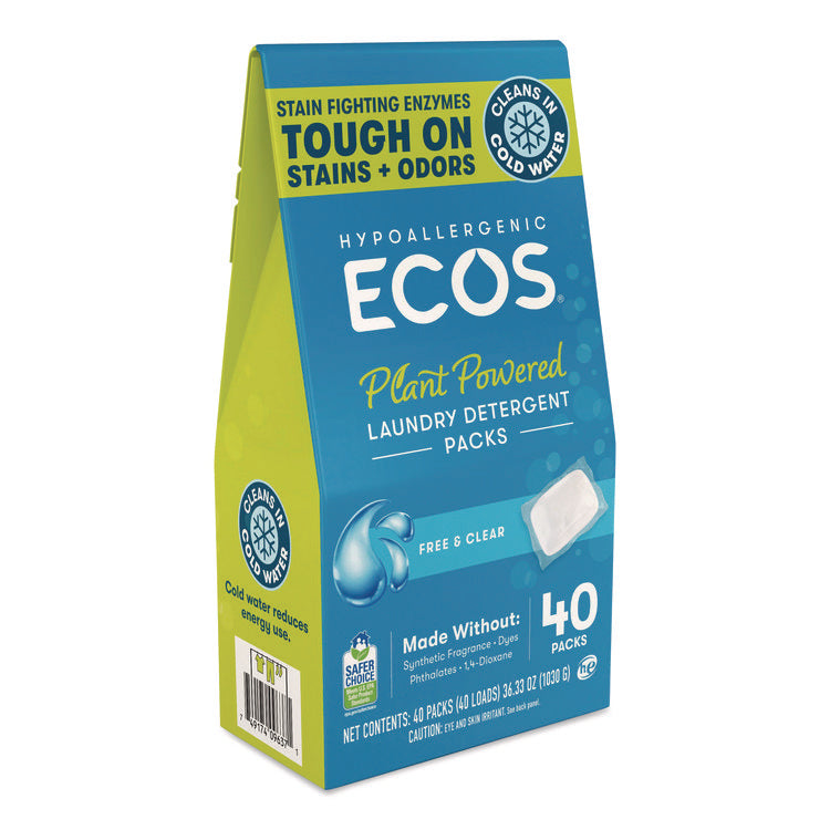 Laundry Detergent Packs, Free and Clear, 40/Pack