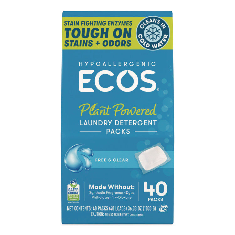 Laundry Detergent Packs, Free and Clear, 40 Pods/Pack, 6 Packs/Carton