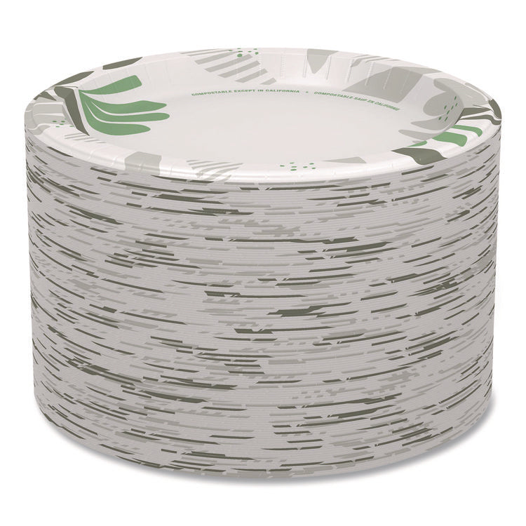 Pathways Soak Proof Shield Heavyweight Paper Plates, WiseSize, 10.13" dia, Green/Burgundy, 500/Carton