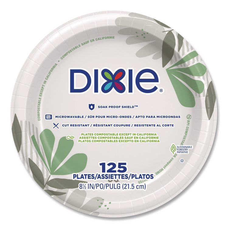 Pathways Soak-Proof Shield Mediumweight Paper Plates, 8.5" Dia, Green/burgundy, 125/pack