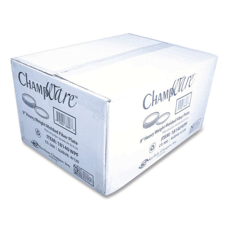 ChampWare Molded Fiber Tableware, Molded Fiber Plate, 9" dia, White, 125 Plates/Sleeve, 4 Sleeves/Carton