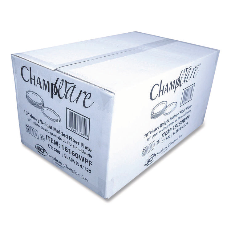 ChampWare Molded Fiber Tableware, Molded Fiber Plate, 10" dia, White, 125 Plates/Sleeve, 4 Sleeves/Carton