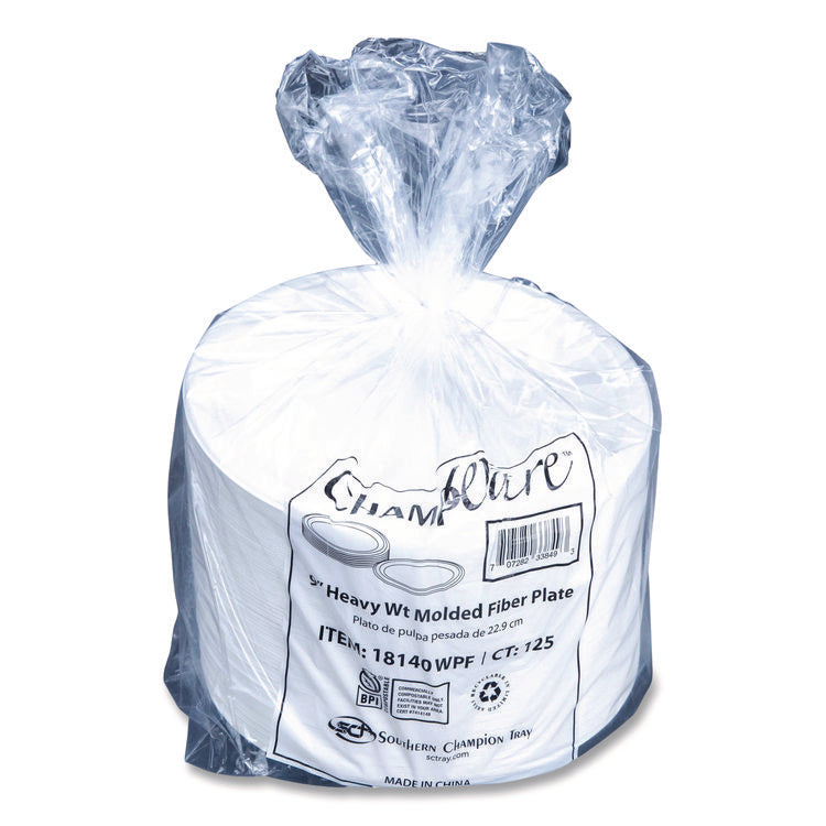ChampWare Molded Fiber Tableware, Molded Fiber Plate, 9" dia, White, 125 Plates/Sleeve, 4 Sleeves/Carton