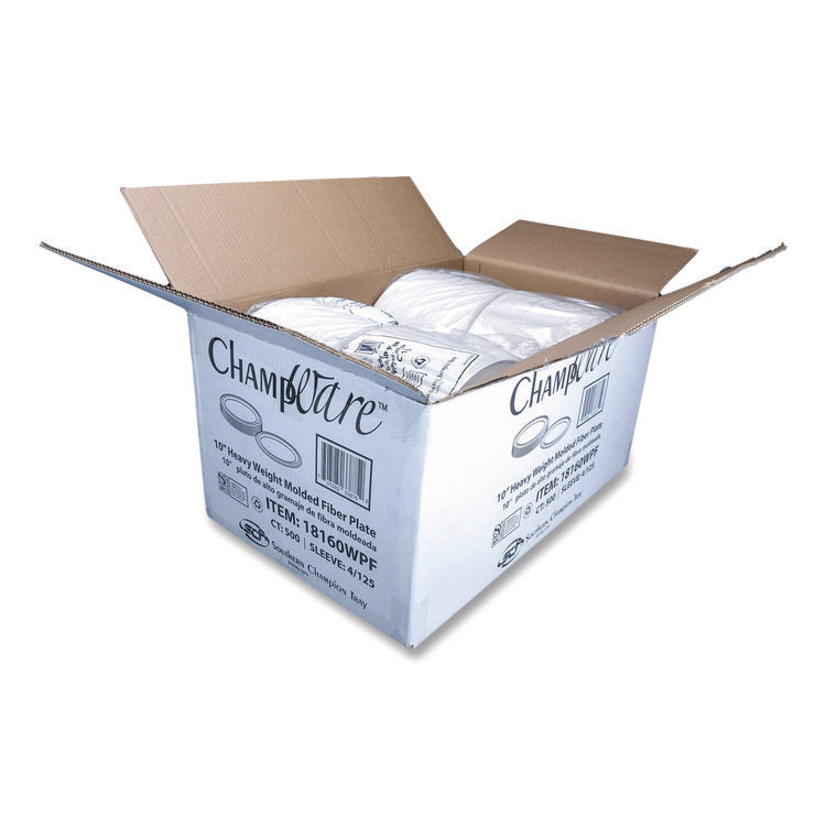 ChampWare Molded Fiber Tableware, Molded Fiber Plate, 10" dia, White, 125 Plates/Sleeve, 4 Sleeves/Carton