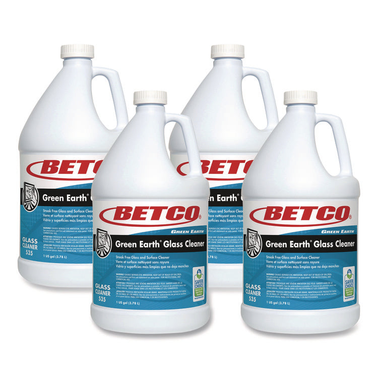 Green Earth Glass Cleaner, Pleasant Scent, 1 gal Bottle, 4/Carton