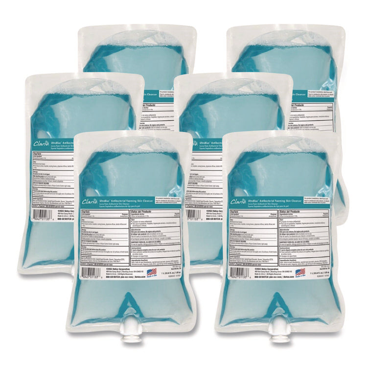 UltraBlue Antibacterial Foaming Skin Cleanser Refill, Fragrance-Free, 1,000 mL, 6/Carton