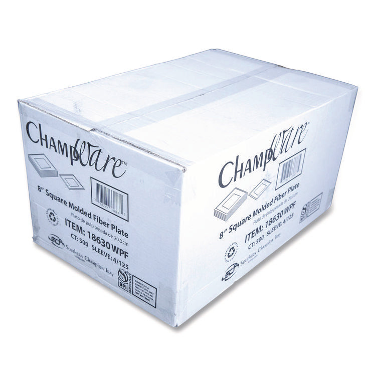 ChampWare Molded Fiber Tableware, Square Molded Fiber Plate, 8" x 8", White, 125 Plates/Sleeve, 4 Sleeves/Carton