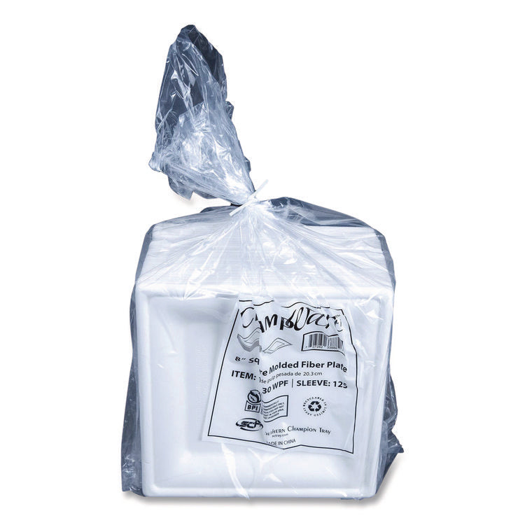 ChampWare Molded Fiber Tableware, Square Molded Fiber Plate, 8" x 8", White, 125 Plates/Sleeve, 4 Sleeves/Carton