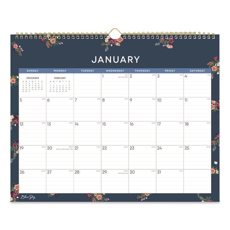 Ashlyn Monthly Wall Calendar, Floral Artwork, 15 x 12, White/Blue/Pink Sheets, 12-Month (Jan to Dec): 2026