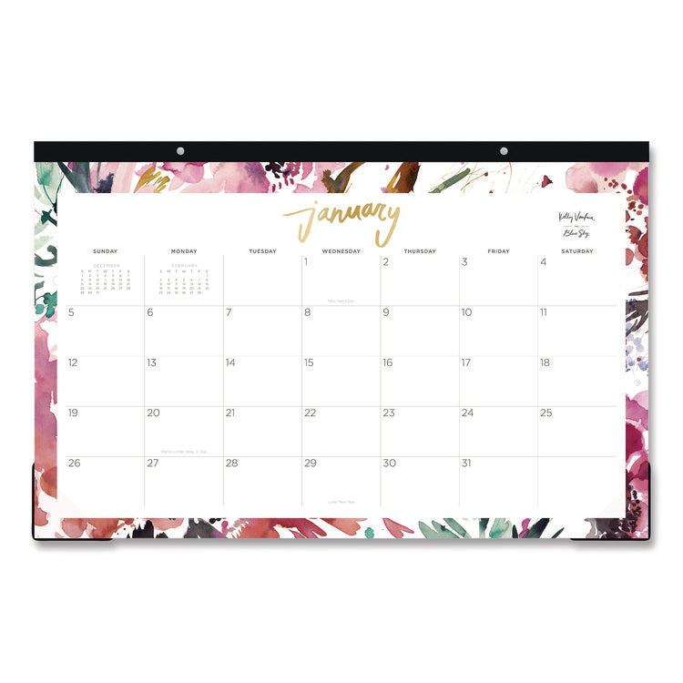Kelly Ventura Magenta Bloom Desk Pad Calendar, 17 x 11, Floral Artwork, White/Multicolor Sheets, 12-Month (Jan to Dec): 2026