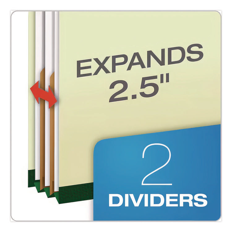 Colored Pressboard Top Tab Classification Folders, 2.5" Expansion, 2 Dividers, 6 Fasteners, Legal Size, Light Green, 10/Box