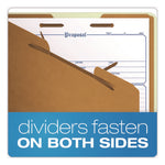 Colored Pressboard Top Tab Classification Folders, 2.5" Expansion, 2 Dividers, 6 Fasteners, Legal Size, Light Green, 10/Box