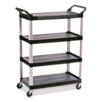 Xtra Utility Cart with Open Sides, Plastic, 4 Shelves, 400 lb Capacity, 40.63" x 20" x 51", Black