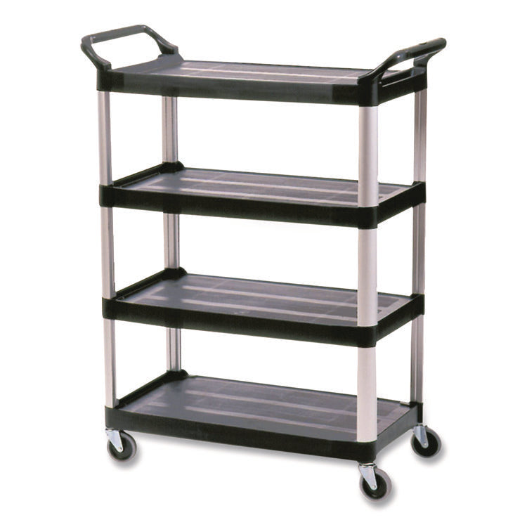 Xtra Utility Cart with Open Sides, Plastic, 4 Shelves, 400 lb Capacity, 40.63" x 20" x 51", Black
