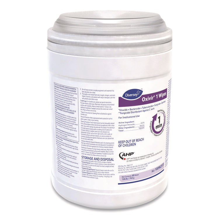 Oxivir 1 Wipes, 1-Ply, 10 x 10, Characteristic Scent, White, 60 Canister, 12 Canisters/Carton