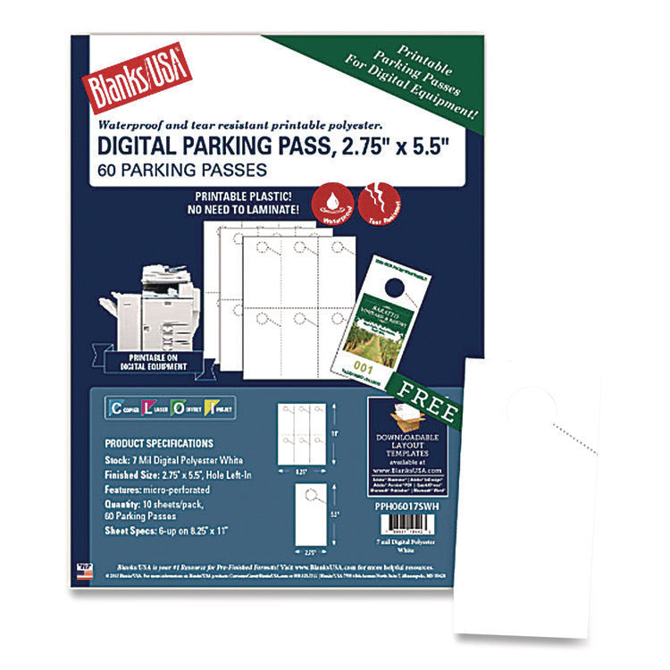 Micro-Perforated Parking Pass, 110 lb Index Weight, 8.25 x 11, White, 6 Passes/Sheet, 50 Sheets/Pack