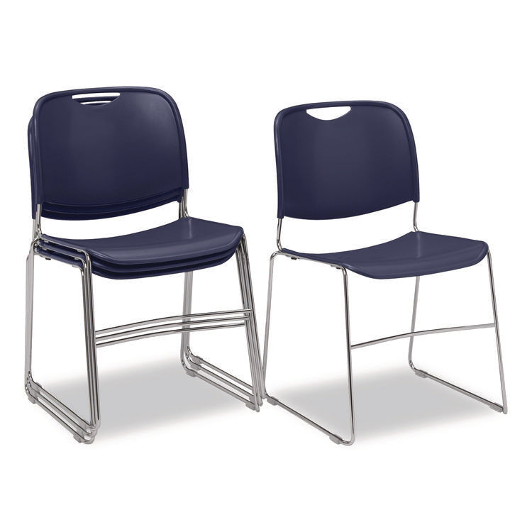 8500 Series Ultra-Compact Plastic Stack Chair, Supports Up to 500 lbs, 17" Seat Height, Blue Seat/Back, Chrome Base, 4/Pack