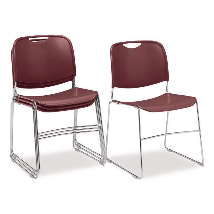 8500 Series Ultra-Compact Plastic Stack Chair, Supports 500 lbs, 17" Seat Height, Burgundy Seat/Back, Chrome Base, 4/Pack