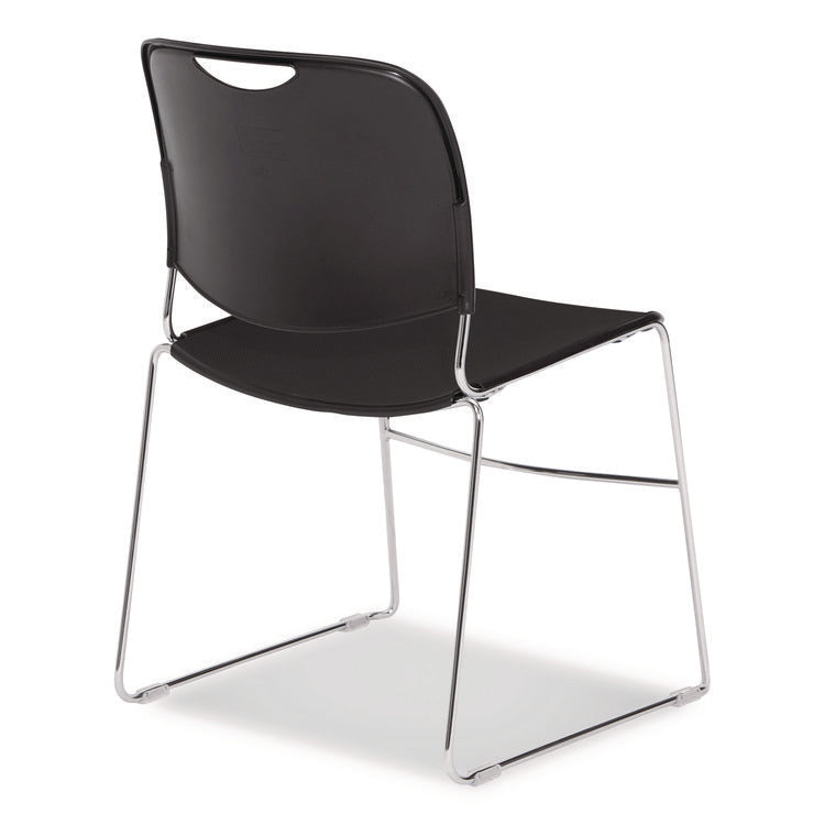 8500 Series Ultra-Compact Plastic Stack Chair, Supports Up to 500 lbs, 17" Seat Height, Black Seat/Back, Chrome Base, 4/Pack