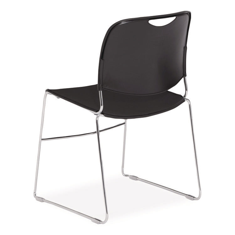 8500 Series Ultra-Compact Plastic Stack Chair, Supports Up to 500 lbs, 17" Seat Height, Black Seat/Back, Chrome Base, 4/Pack