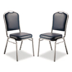 9300 Series Deluxe Upholstered Stack Chair, Vinyl, Supports 500 lb, 19" Seat Ht, Midnight Blue Seat/Back, Silver Base, 2/Pack