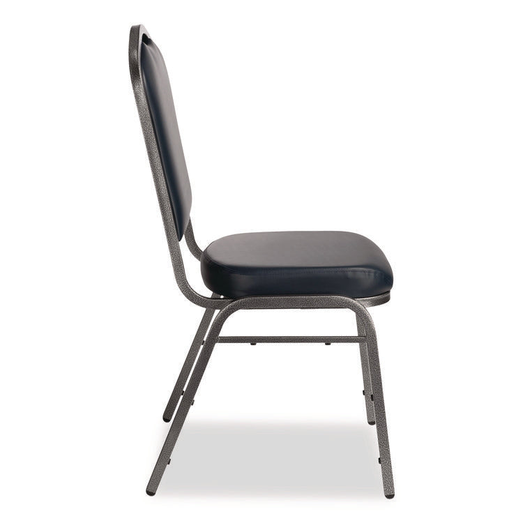 9300 Series Deluxe Upholstered Stack Chair, Vinyl, Supports 500 lb, 19" Seat Ht, Midnight Blue Seat/Back, Silver Base, 2/Pack